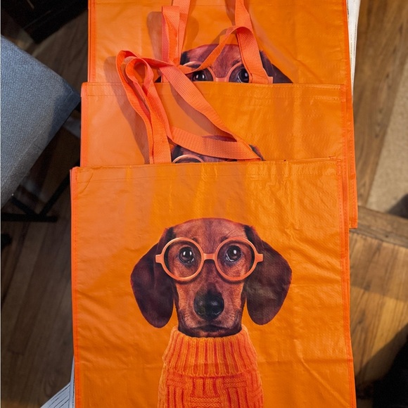 Bundle of 3 Dachshund Reusable Tote Bags – Orange Glasses Sweater Dog Design - Picture 2 of 5